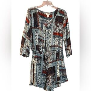 Romper jumpsuit shorts cottage core patchwork boho Size Large